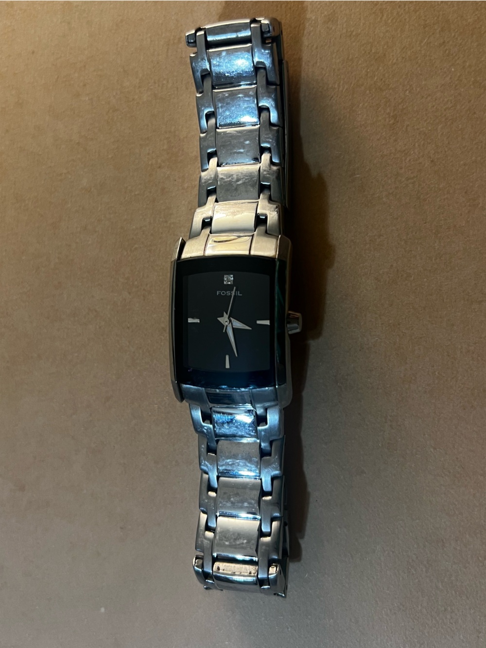 Fossil Silver Stainless Steel Watch with Black Dial